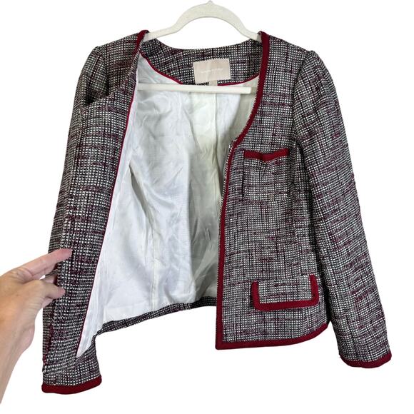 BANANA REPUBLIC Blazer 10 Tweed Single Neck Closure Open Front Satin Lined - Picture 2 of 13